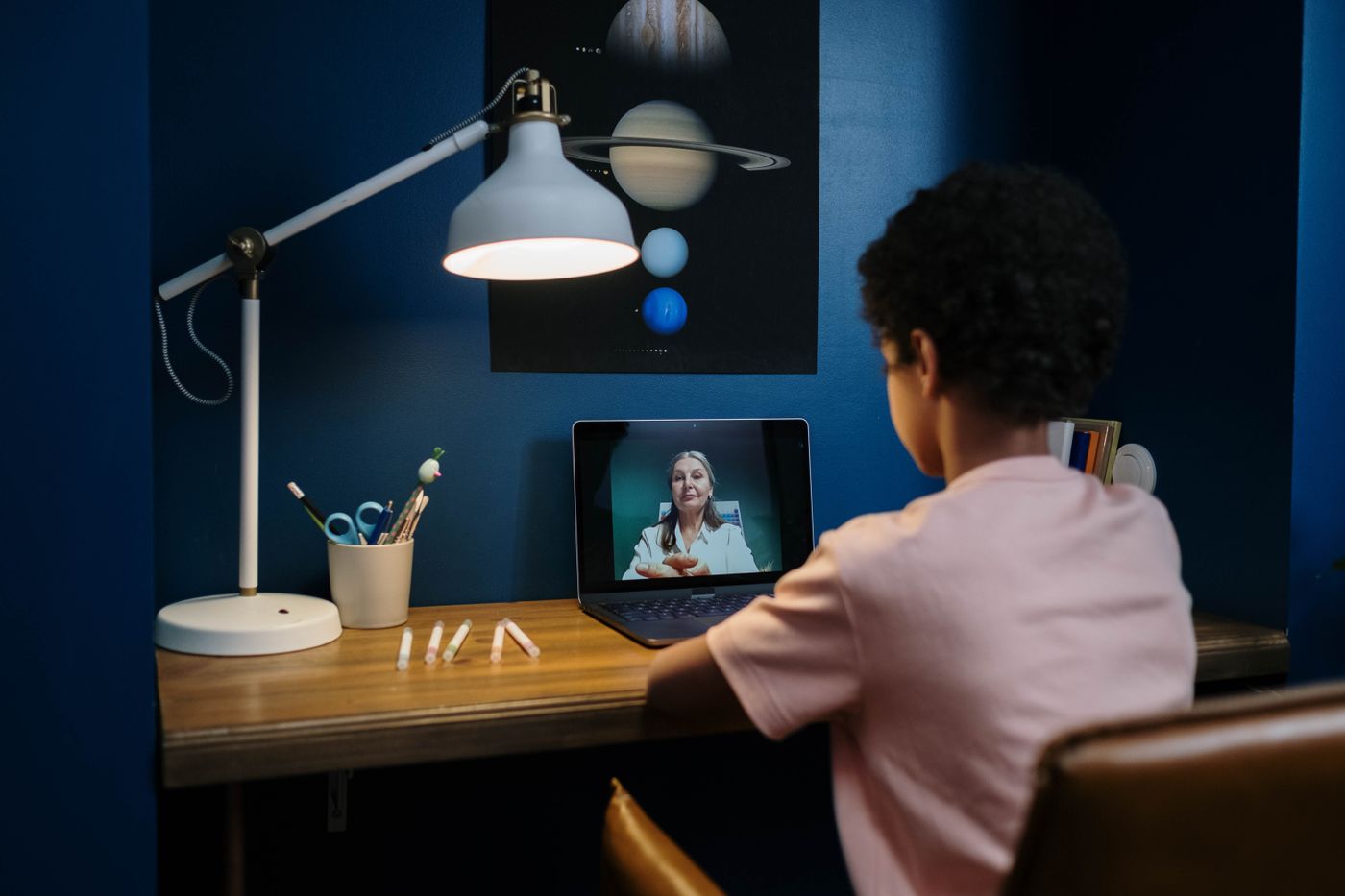 Young learner in a live online lesson